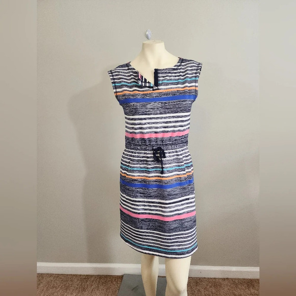 T By Talbots Multicolor striped shift dress comfy Elastic waist women's XS - Picture 2 of 10